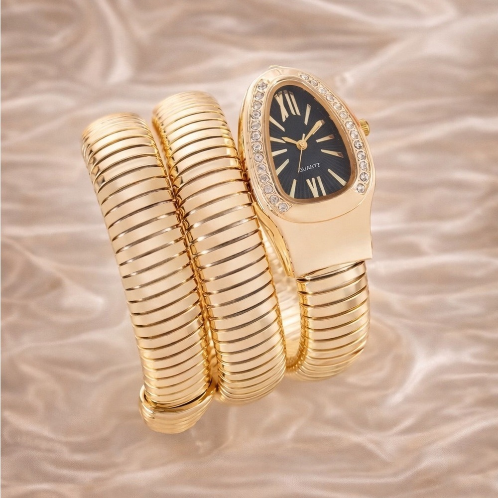 Serpenti Gold Snake Black Dial Wrap Watch